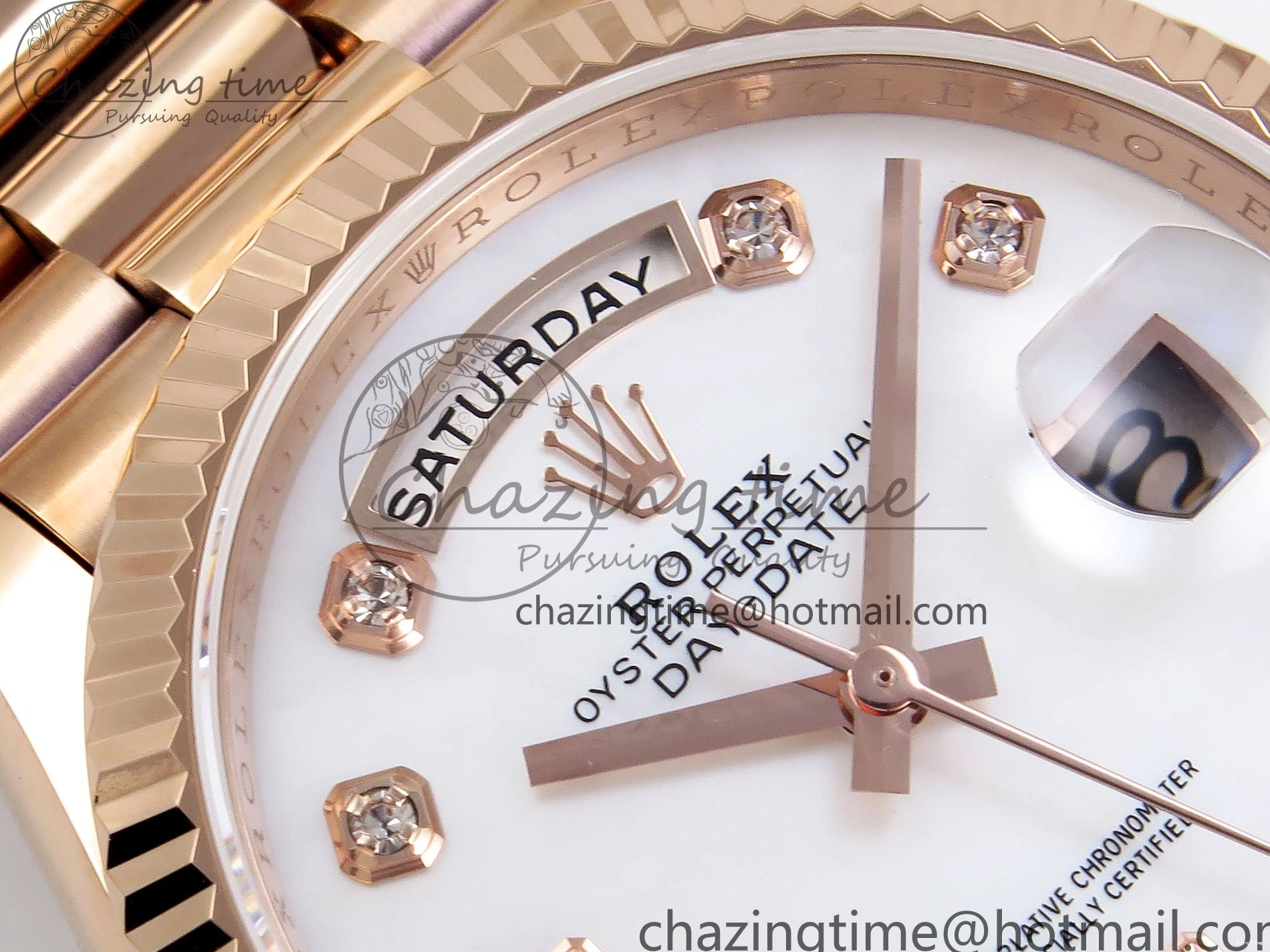 MiroTime 0209 OdorResistant Day Date 36 RG TWSF Best Edition White Diamonds Dial on RG Bracelet A 1610